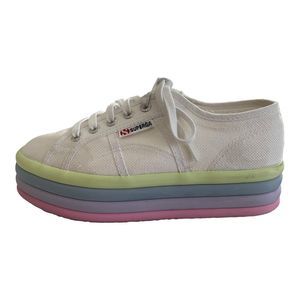 Superga Sneakers Womens 6.5 US 37 Euro White Printed Pastel Platform